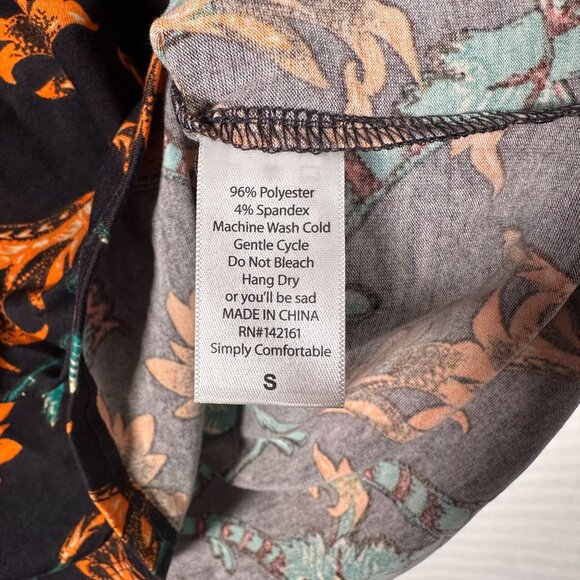 LuLaRoe RANDY Black Elegant Leaf Vines Gold Yellow Raglan Tee Shirt SMALL S - Picture 3 of 6